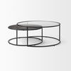 Arlo  Set of 2 Brown Wood and Glass with Black Metal Coffee Tables thumbnail 3