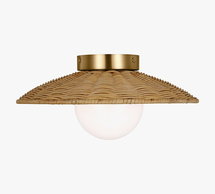 Online Designer Other Soleil Rattan Flush Mount, Burnished Brass