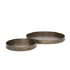 Varun Round Antiqued Brass Metal Tray (Set of 2), Decorative Tray by Mercana, 18.5" length x 18.5" width x 1.77" height thumbnail 1