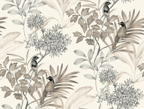 Handpainted Songbird Grey Wallpaper