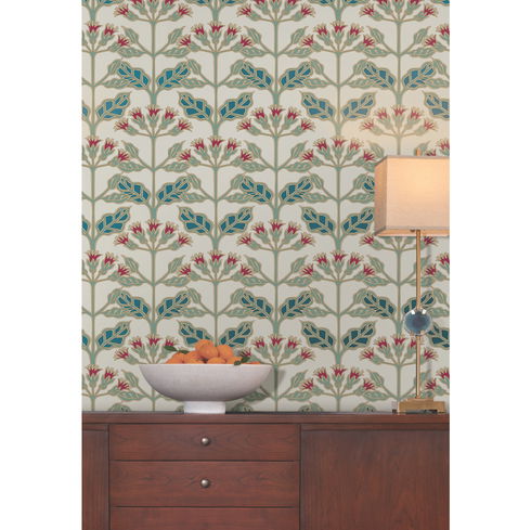 Tracery Blooms Cream Metallic Wallpaper
