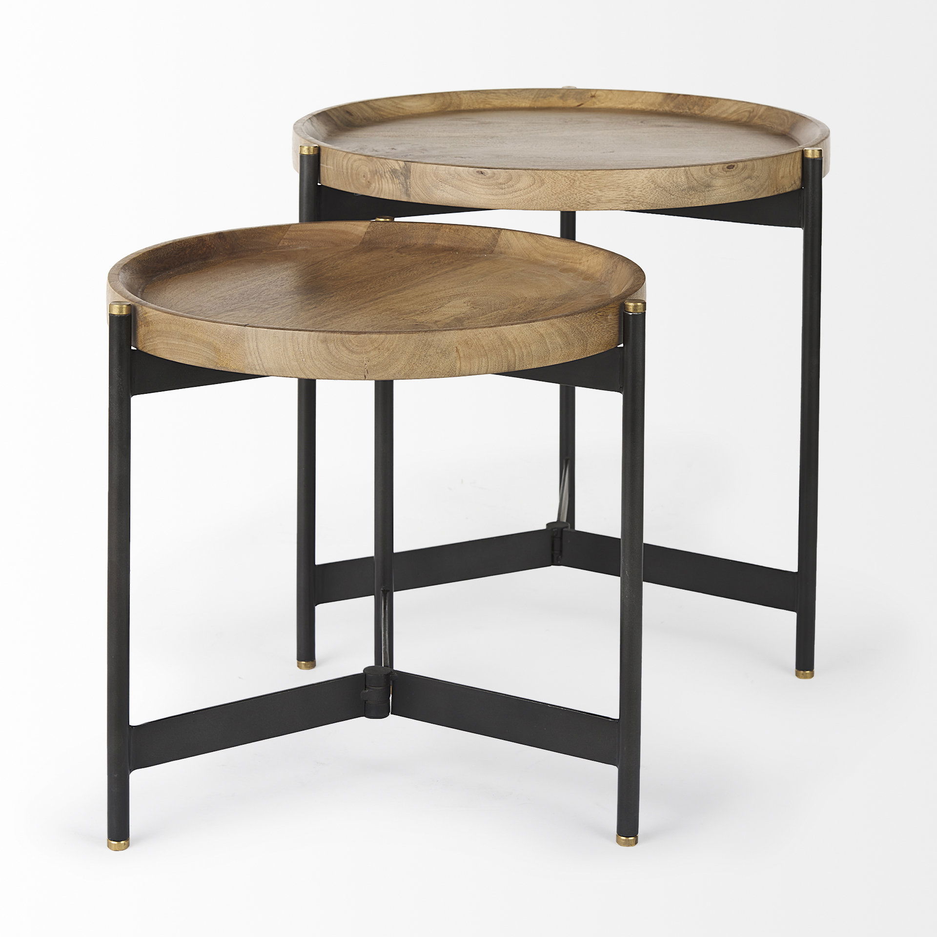 Marquisa (Set of 2)  Light Brown Wood with Black Metal Base Nesting Side Tables, Side & End Table by Mercana, 22.5" length x 22.5" width x 20.8" height View 10