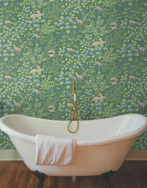 Woodland Floral Meadow Green Peel & Stick Wallpaper