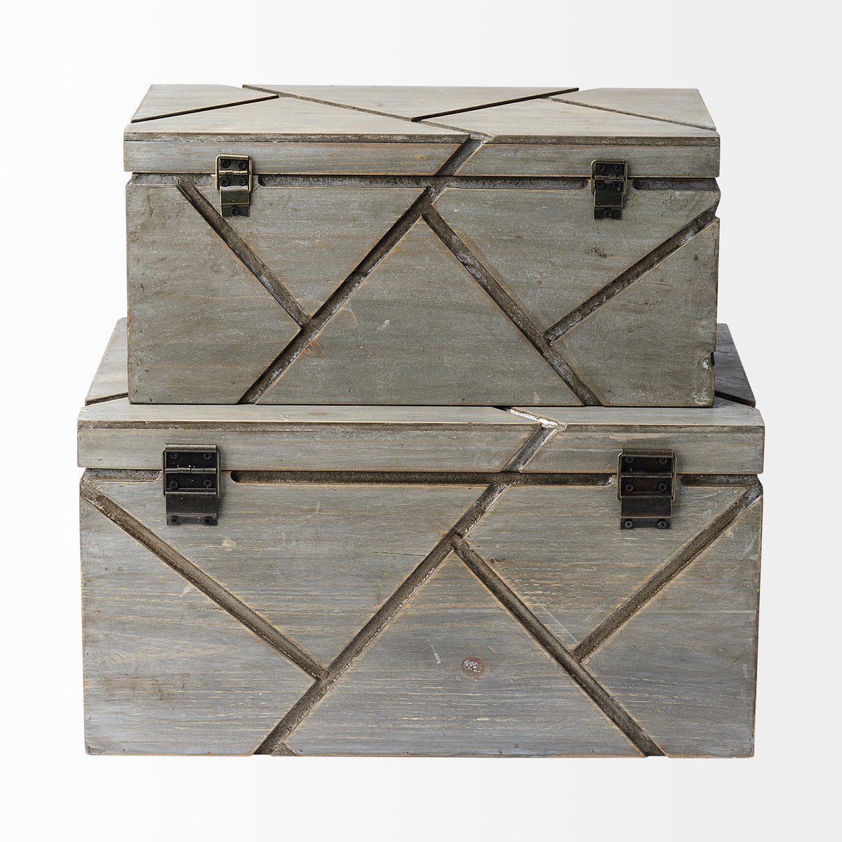 Niobe (Set of 2) 16L x 11W Gray Wooden Nesting Boxes, by Mercana, 16.02" length x 10.75" width x 8.25" height View 7