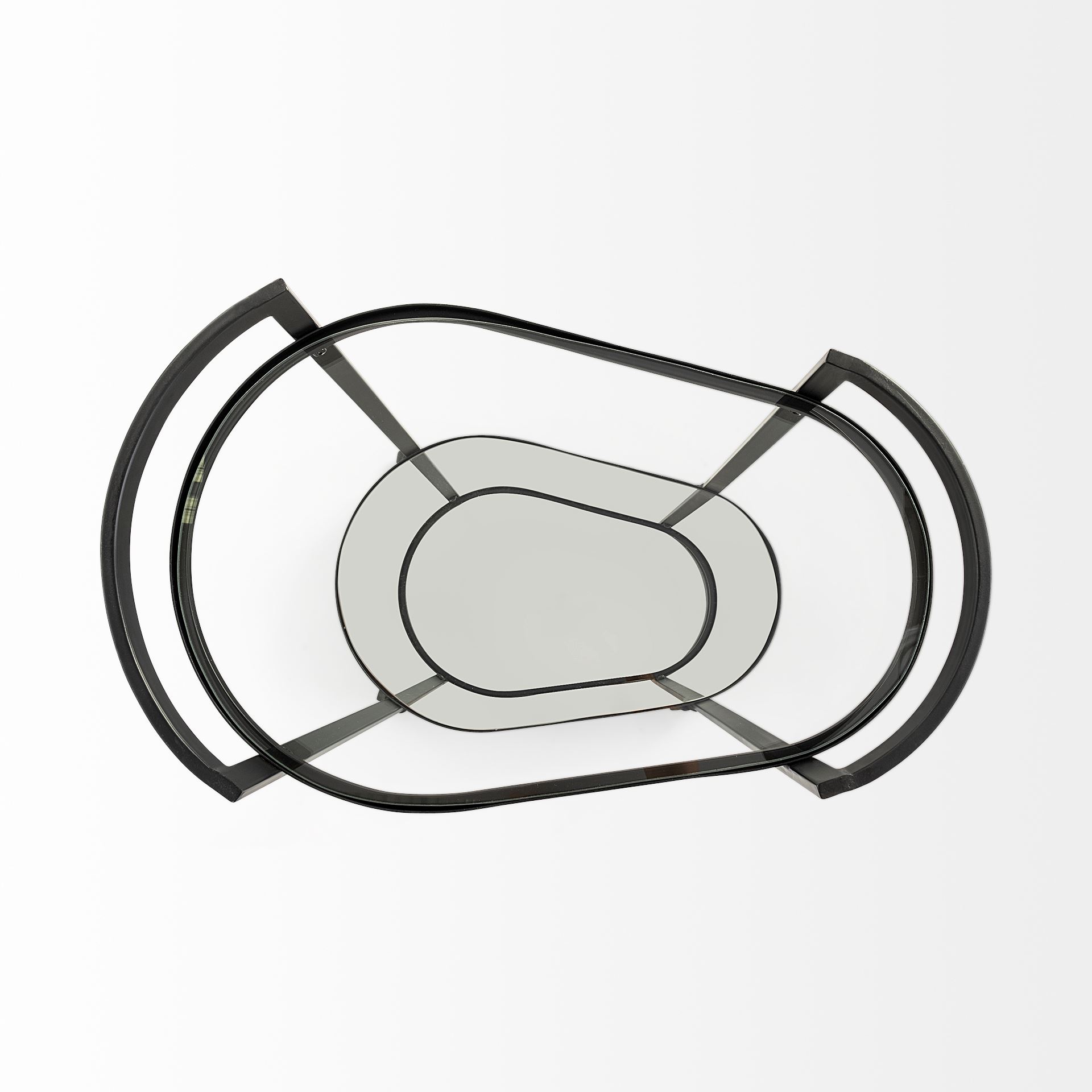 Eleonore Black Metal Frame Two-Tier with Glass Shelves Bar Cart, Bar Carts & Cabinet by Mercana, 25" length x 16.14" width x 27.95" height View 7