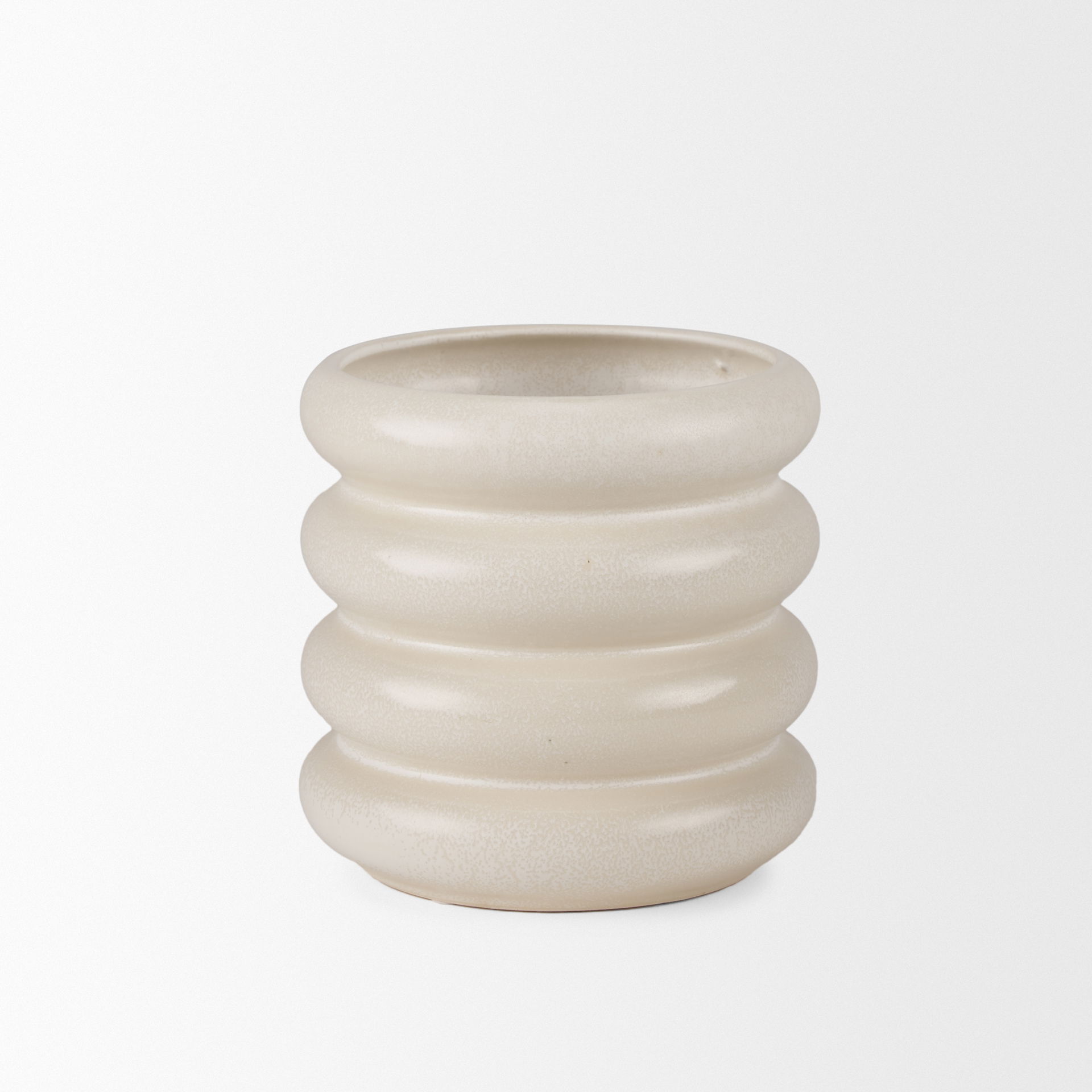 Twyla Tall Cream Glazed Ring Pot, Vase by Mercana, 7.09" length x 7.09" width x 6.69" height View 4