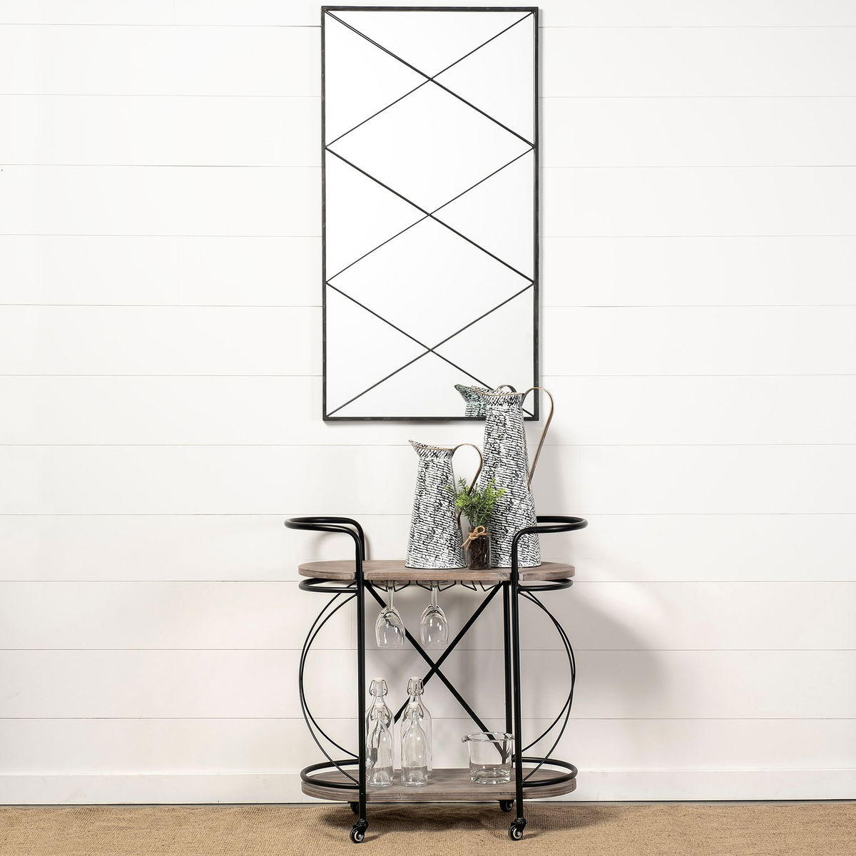 Colette Large Black/White Patterned Vase, Decorative Jar by Mercana, 9.8" length x 7.9" width x 20.3" height View 2