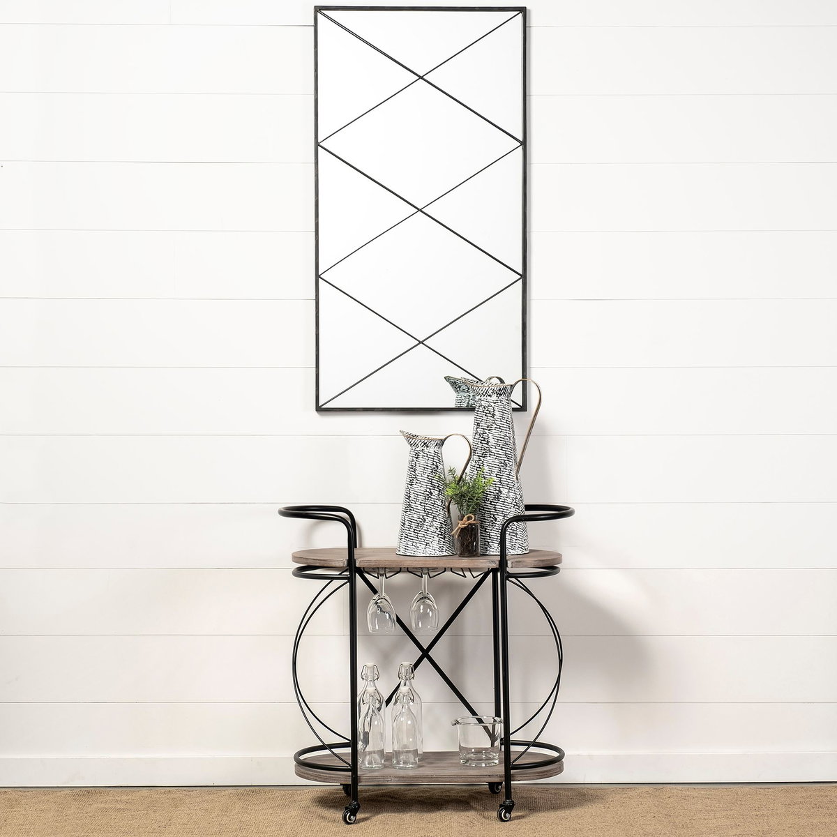 Colette Large Black/White Patterned Vase, Decorative Jar by Mercana, 9.8" length x 7.9" width x 20.3" height View 2