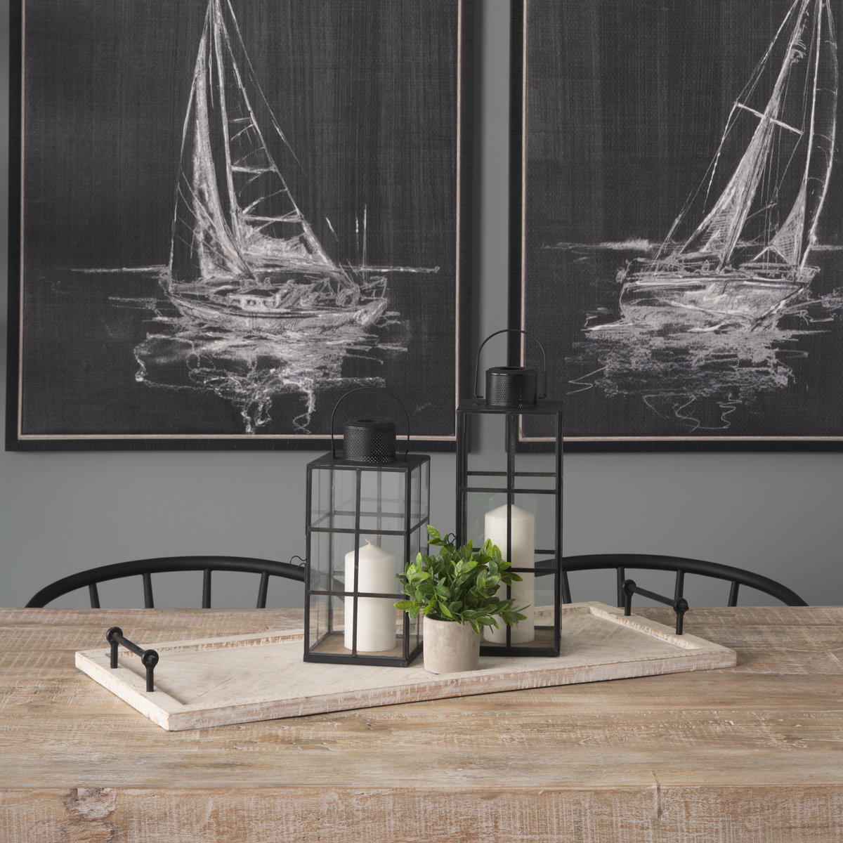 Alfred 35L x 16W Natural Wooden Herringbone Rectangular Tray, Decorative Tray by Mercana, 16" length x 35" width x 4" height View 3