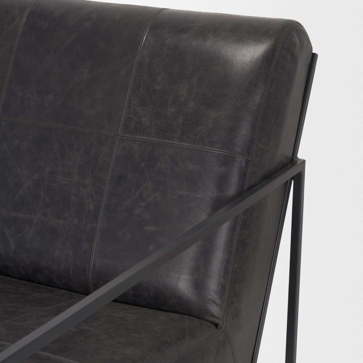 Stratton Gunmetal with Genuine Aged Black Leather Upholstered Accent Chair, by Mercana, 27.25" length x 36.5" width x 29.5" height View 10