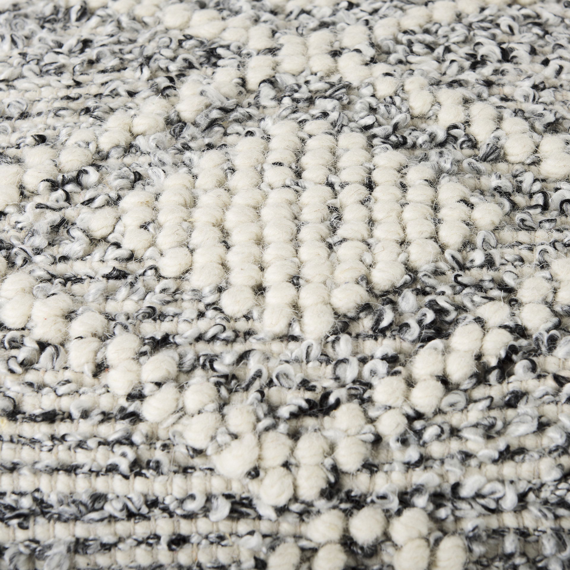 Ekiya   Black/White Yarn and Wool Patterened Pouf, Ottoman by Mercana, 16" length x 16" width x 16" height View 8