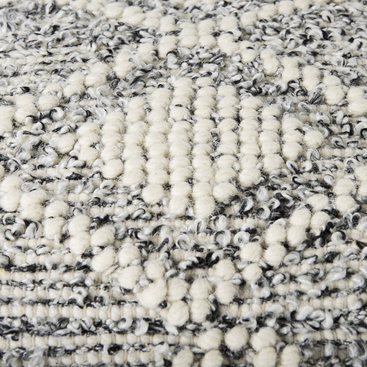 Ekiya   Black/White Yarn and Wool Patterened Pouf, Ottoman by Mercana, 16" length x 16" width x 16" height View 8