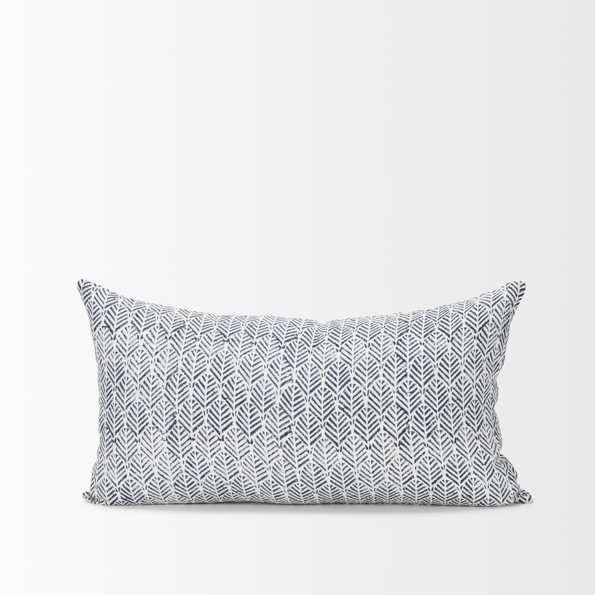 Janelle 14x26 Cream with Indigo Print Linen Lumbar Pillow Cover, Decorative Pillow by Mercana, 14" length x 26" width x 0.2" height View 3