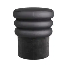 Online Designer Combined Living/Dining Rollo 16.5" Wide Genuine Leather Tufted Round Standard Ottoman
