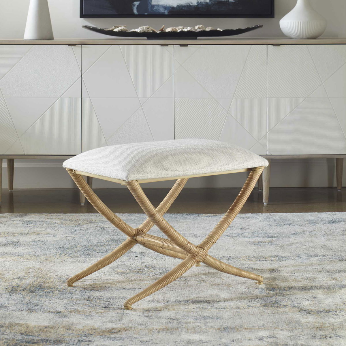 Expedition White Fabric Small Bench, Benche by Uttermost, 23.5" width x 20" height x 16.12" depth View 2
