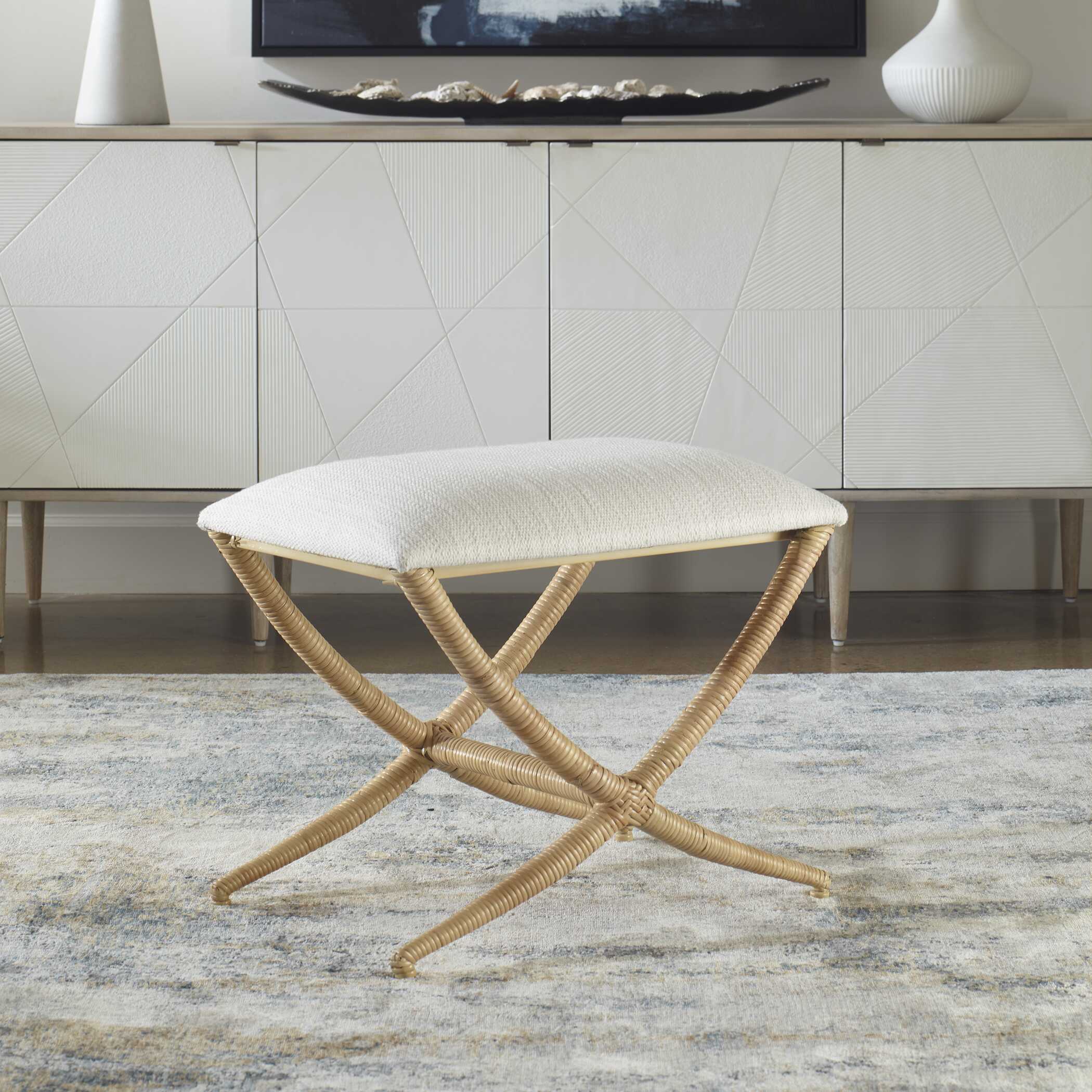 Expedition White Fabric Small Bench, Furniture by Uttermost, 23.5" width x 20" height x 16.12" depth View 2