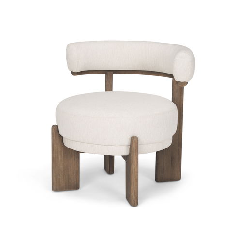 Souvik Dark Brown Wood with Oatmeal Fabric Accent Chair
