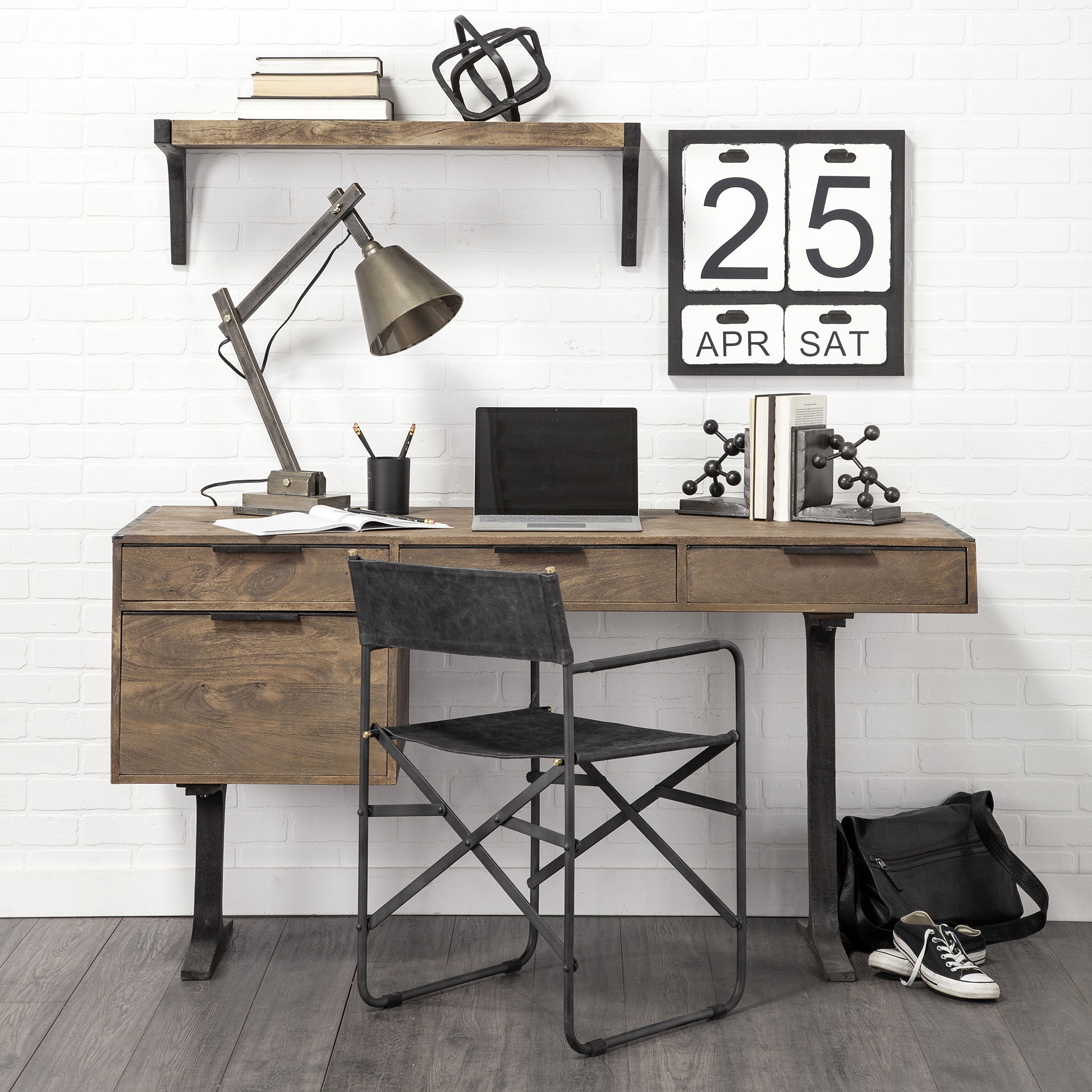 Direttore Black Iron Frame Black Leather Dining Chair, by Mercana, 19.25" length x 20" width x 31" height View 4