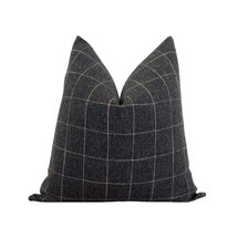 Online Designer Bedroom Dark Charcoal Gray and Light Brown Window Pane Pillow Cover, Cover Only