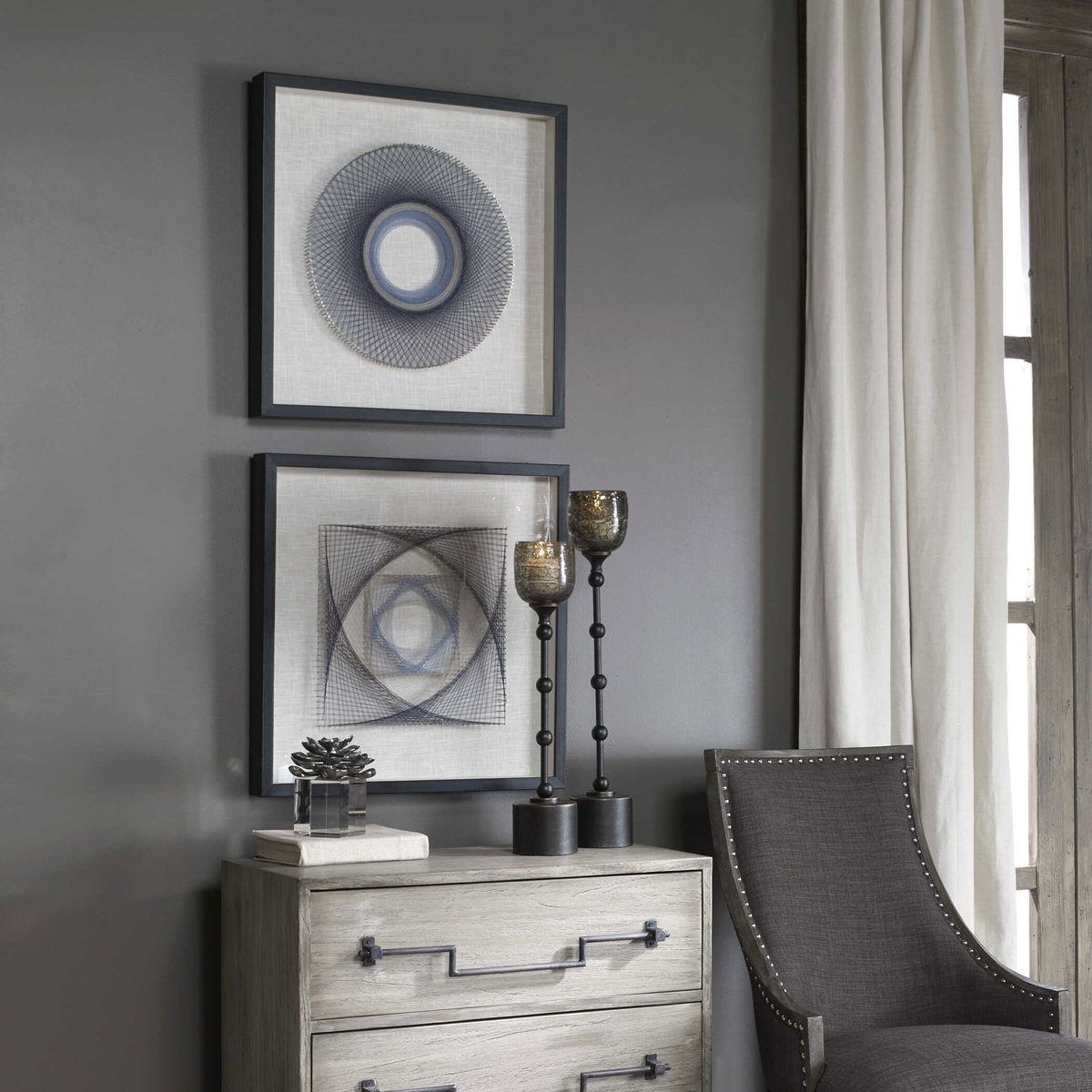 String Duet Geometric Art Set/2, by Uttermost, 1'11.62" width x 1'11.62" height x 2.5" depth View 2