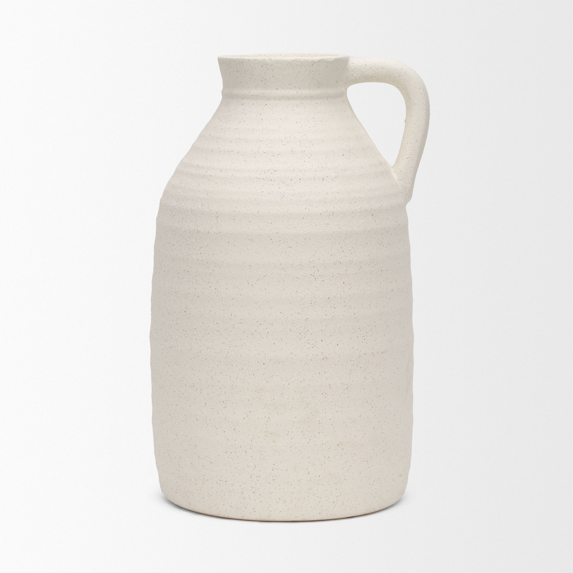 Tyrus Large Textured Matte White with Speckling Ceramic Vase, by Mercana, 9.44" length x 9.05" width x 15.35" height View 6