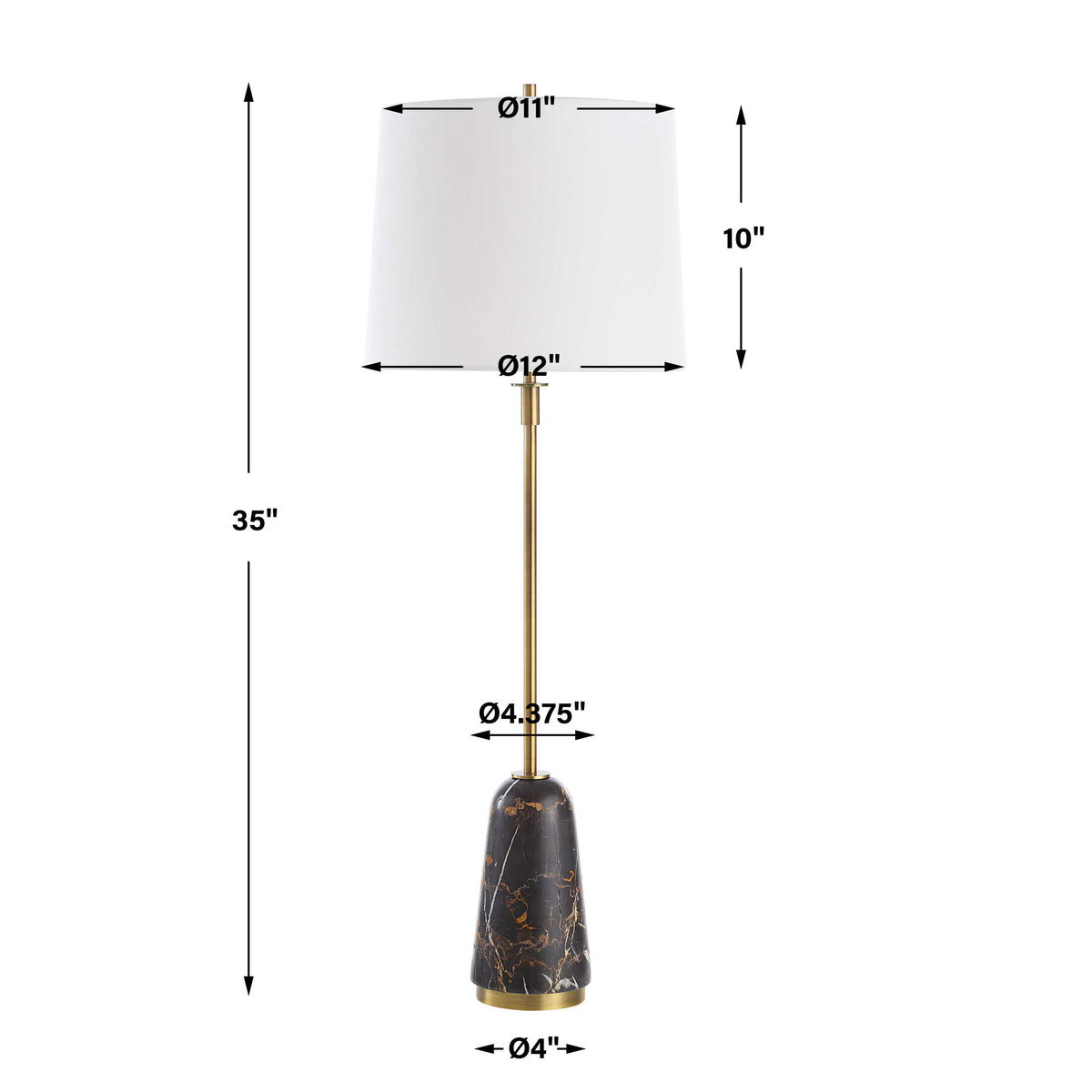 Jenson Black Marble Buffet Lamp, Table Lamp by Uttermost, 12" width x 35" height x 12" depth View 3