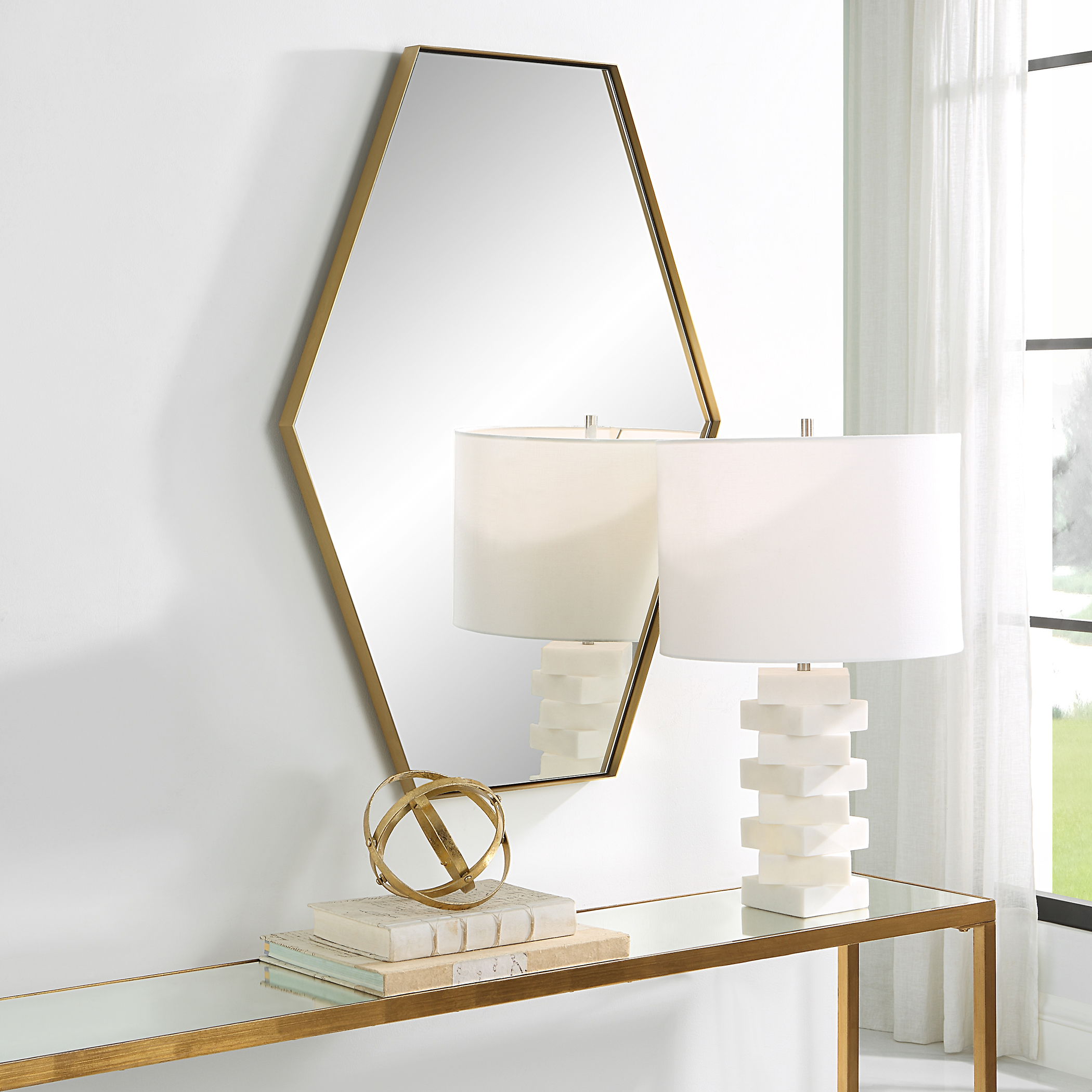 Ankara Brass Hexagon Mirror large image 