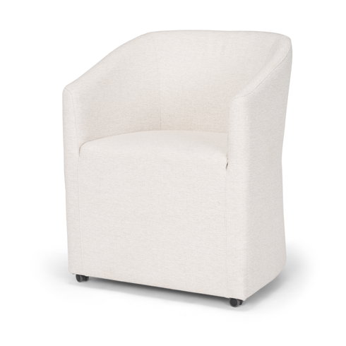 Sondra Barrel Back Dining Arm Chair | Oatmeal Fabric with Wood