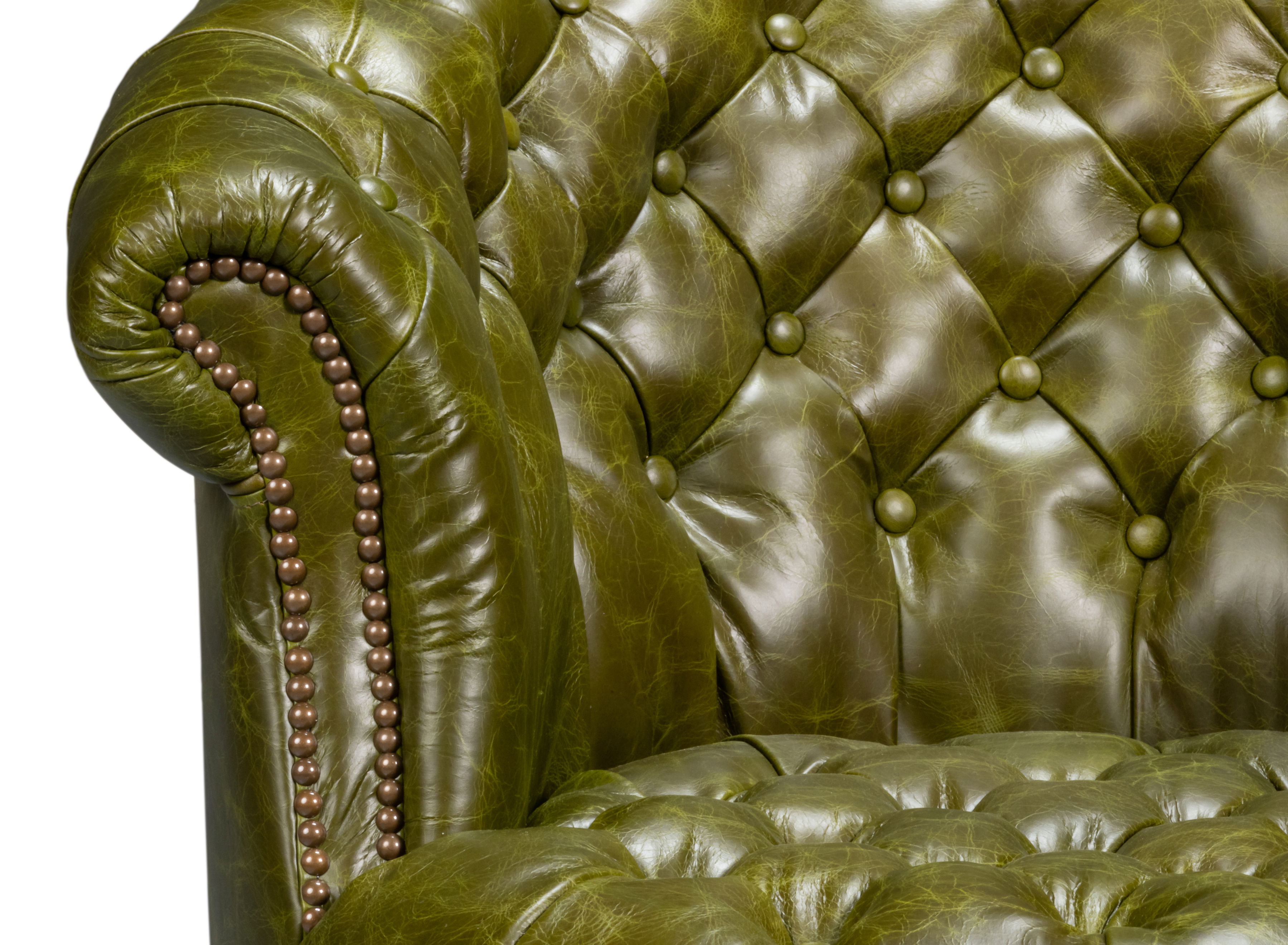 Bastian Armchair, Britain Green Leather, Seating by Sarreid, 33" length x 33" width x 31" height View 12