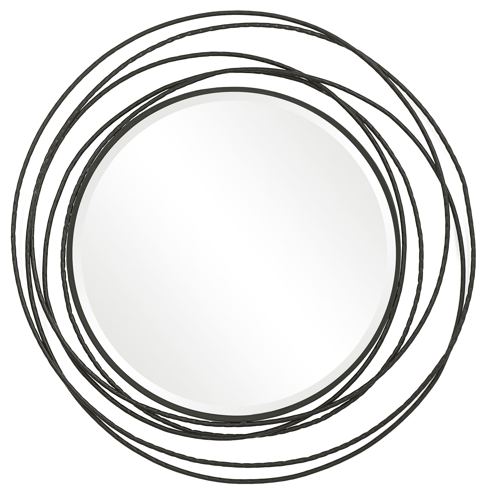 Whirlwind Black Round Mirror, by Uttermost, 39.37" width x 39.37" height x 1.15" depth View 1