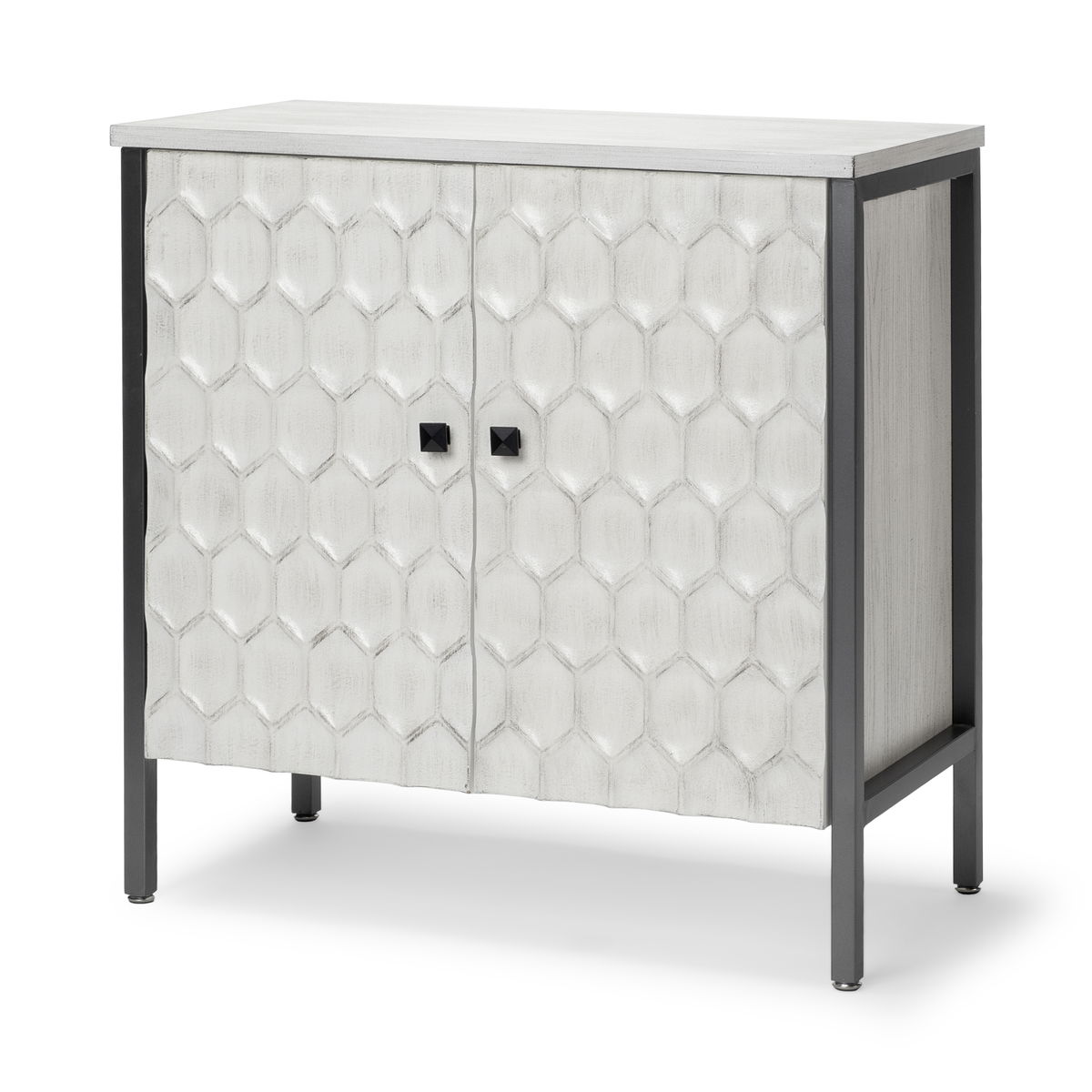 Savannah White Fir Veneer with Gray Metal 2-Door Accent Cabinet, Cabinets & Chest by Mercana, 31.5" length x 15.75" width x 31.5" height View 1