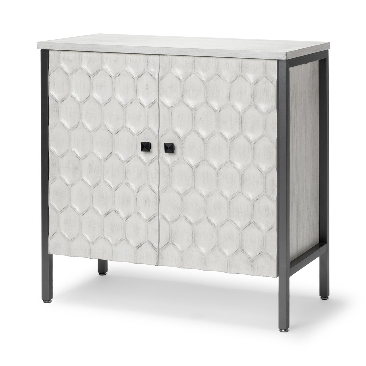 Savannah White Fir Veneer with Gray Metal 2-Door Accent Cabinet, Cabinets & Chest by Mercana, 31.5" length x 15.75" width x 31.5" height View 1