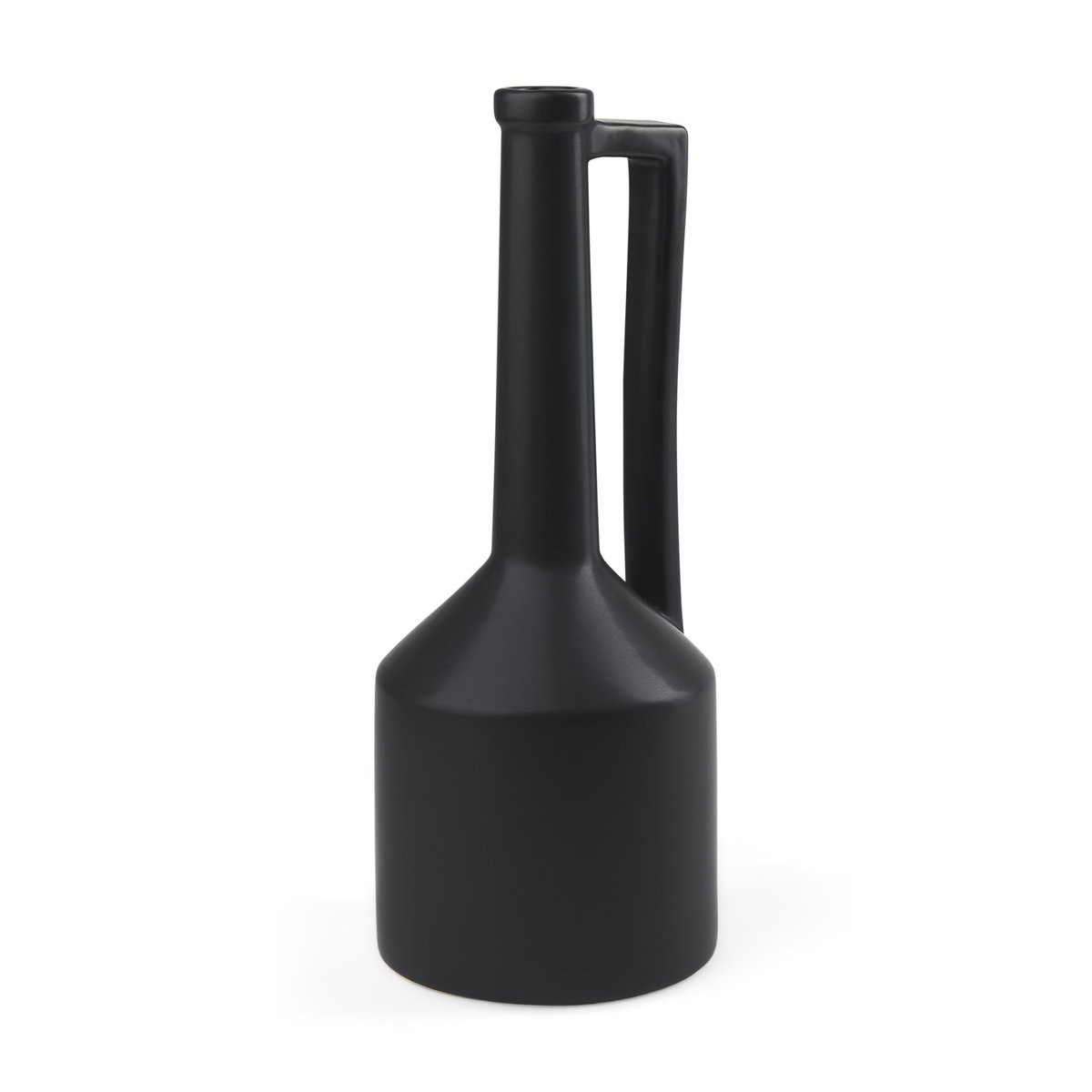 Burton 17.1H Large Matte Black Ceramic Jug Vase, Decorative Jar by Mercana, 6.1" length x 6.1" width x 15.55" height View 1