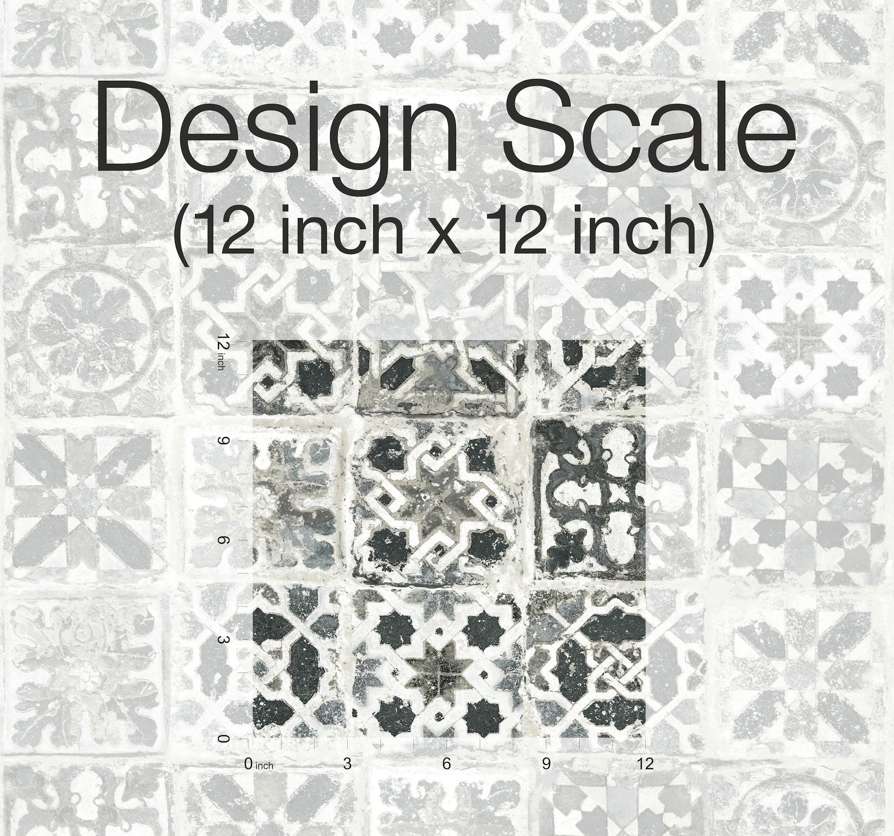 Encaustic Tile Black Peel & Stick Wallpaper large image 