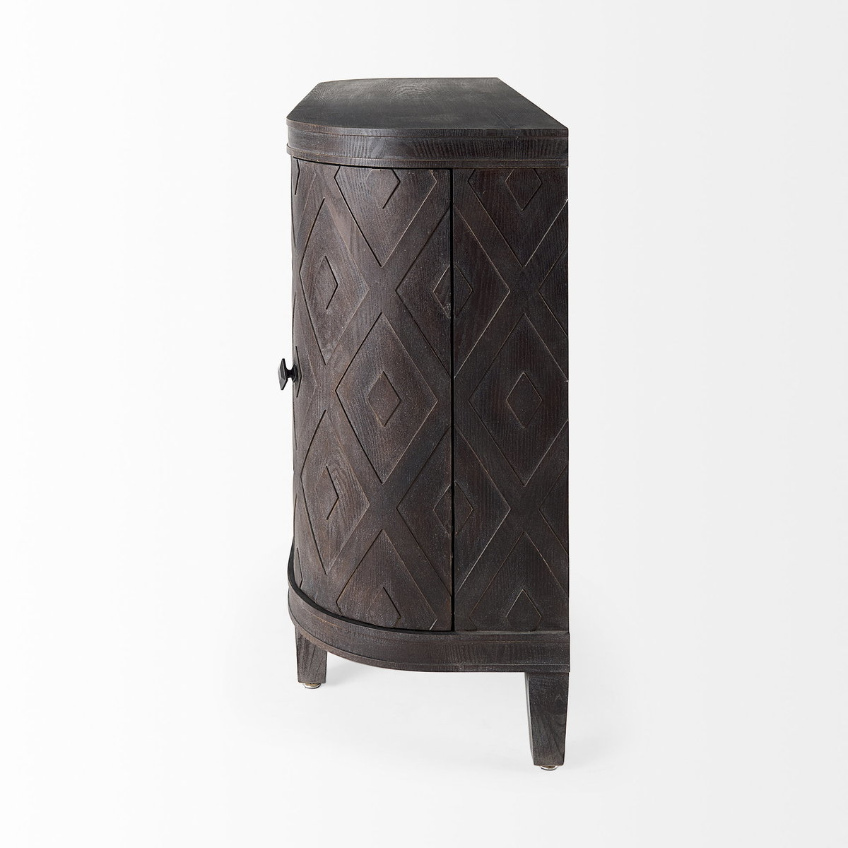 Lennon  Dark Brown Fir Veneer 4 Door Demilune Cabinet, Cabinets & Chest by Mercana, 47.24" length x 14.96" width x 33.07" height View 6