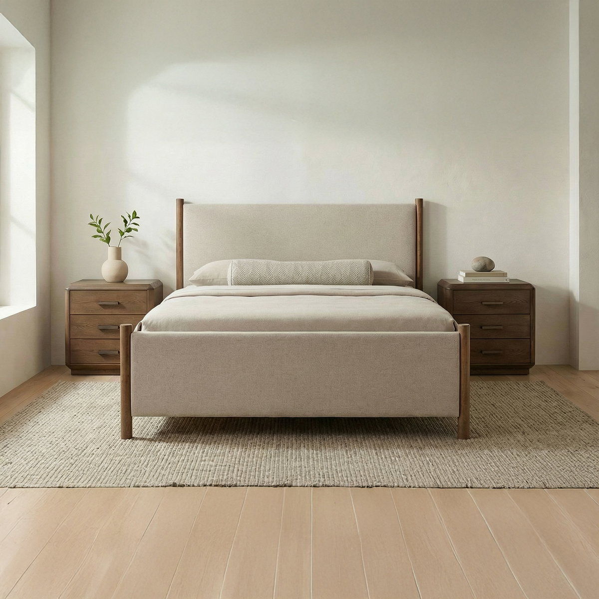 Warren Queen Bed Beige, by Moe's Home, 64.6" width x 52" height x 85.8" depth View 6