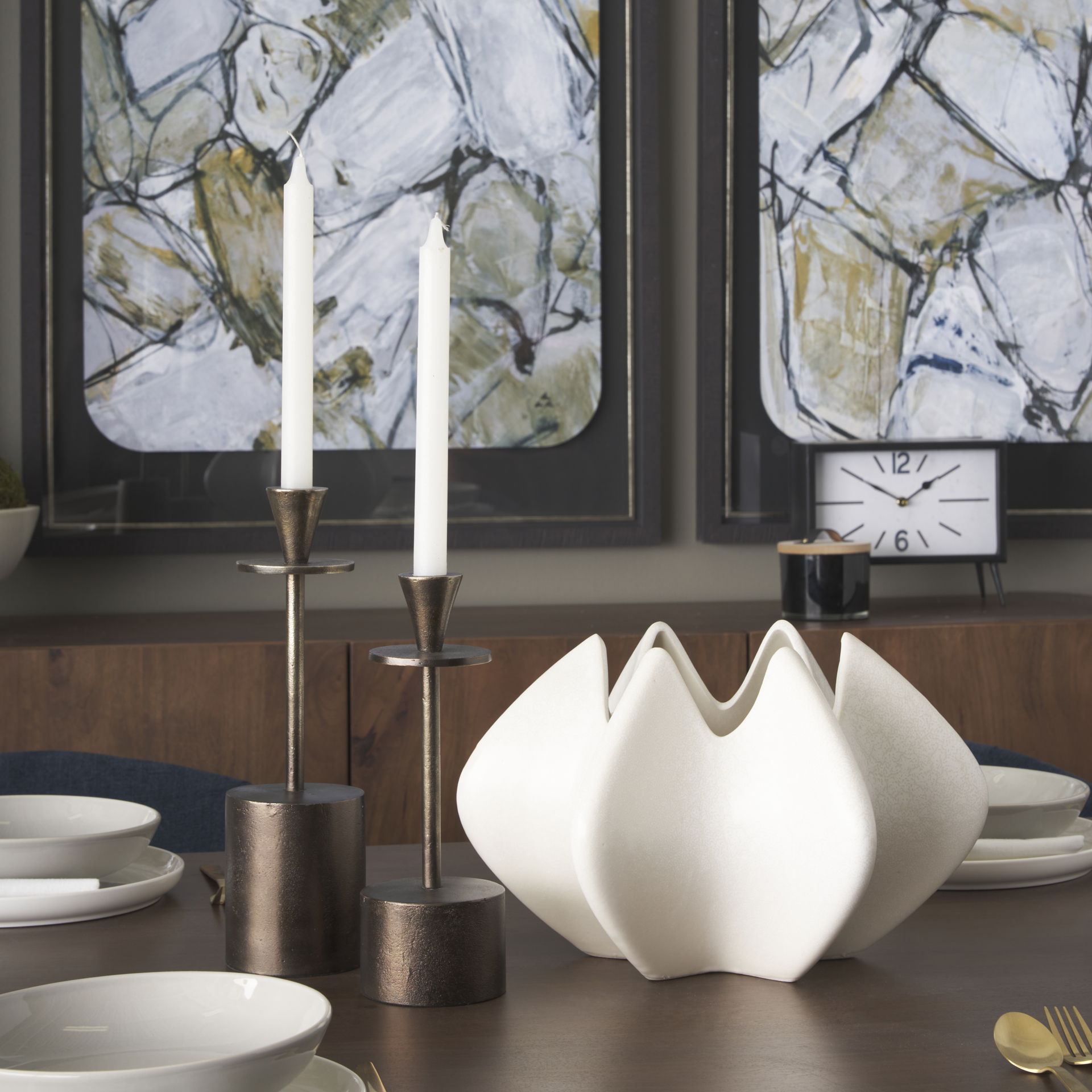 Petria Antiqued Gold Textured Metal Taper Candle Holders large image 