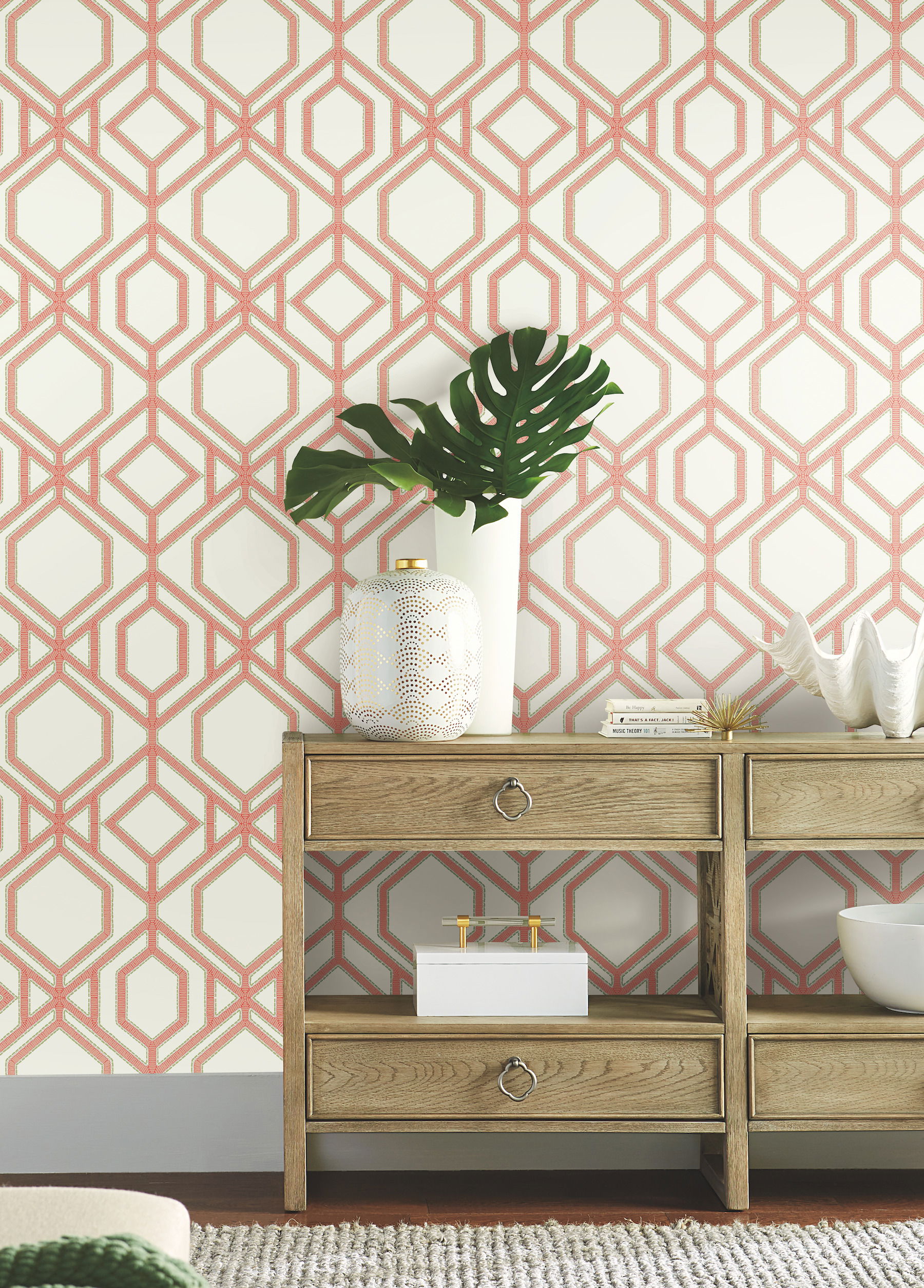 Sawgrass Trellis Coral Wallpaper, by York Wall, 27' length x 2'3" width x 0.02" depth View 2