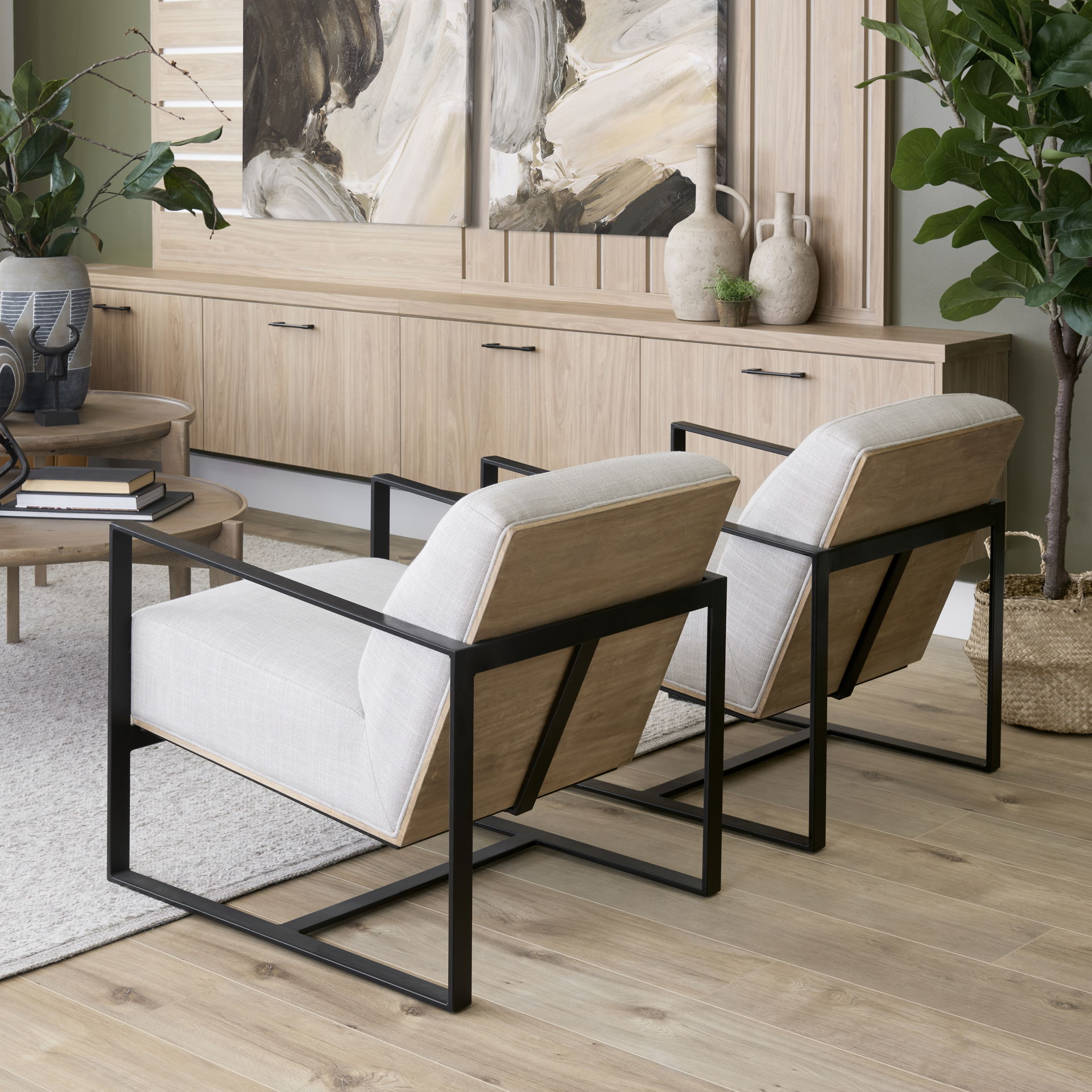 Stamford Light Beige Upholstered Seat with Wood Back, Metal Frame Accent Chair large image 