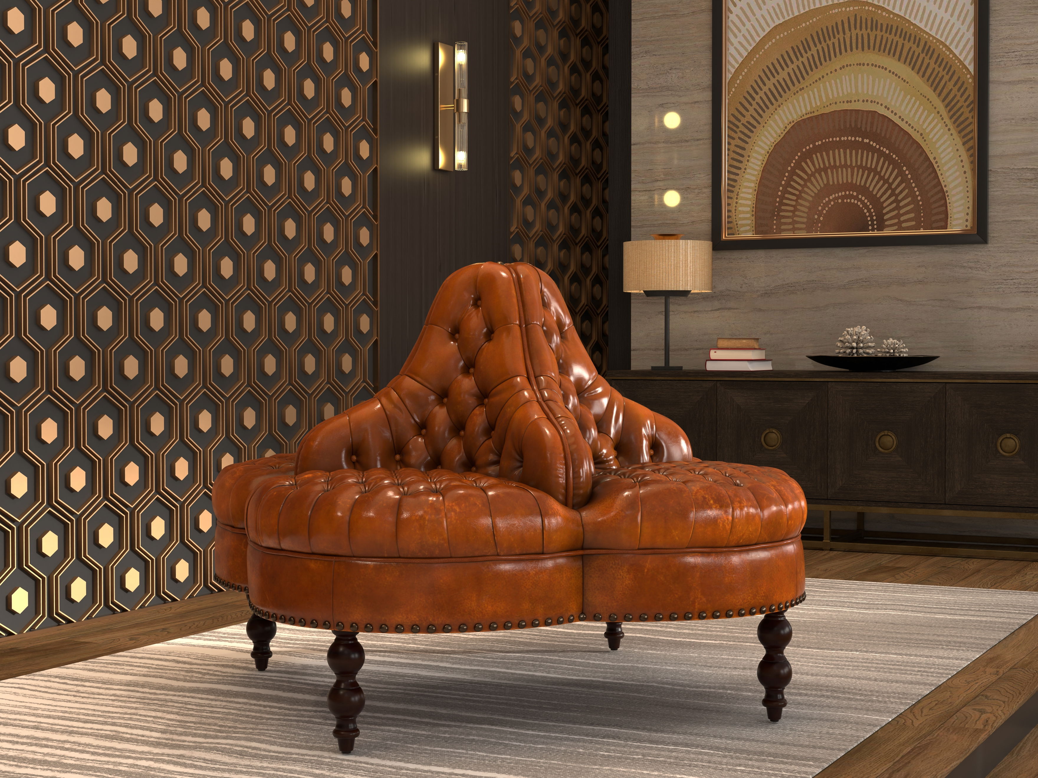Lobby Sofa, Cuba Brown, Seating by Sarreid, 57" length x 57" width x 39" height View 14
