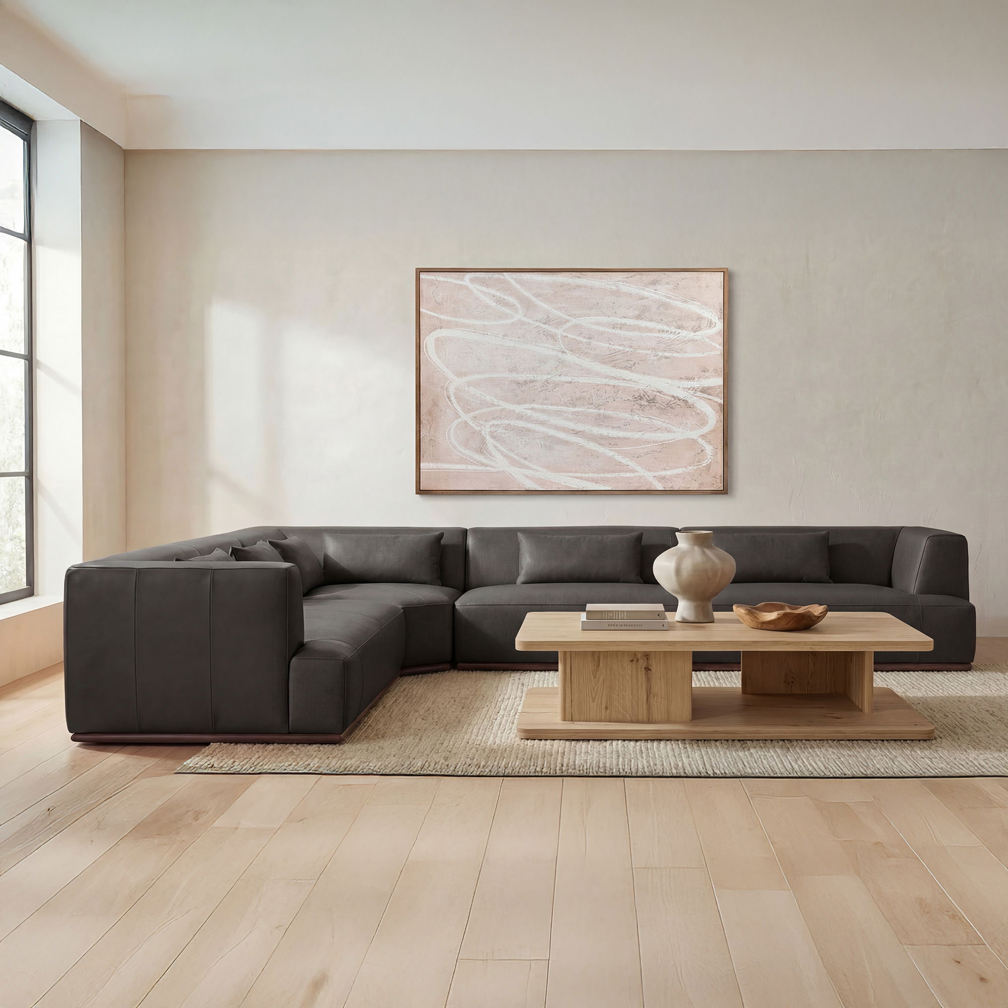 Clove L-shaped Sectional Deep Brown, Sectional Sofa by Moe's Home, 127.2" width x 22" height x 127.2" depth View 5