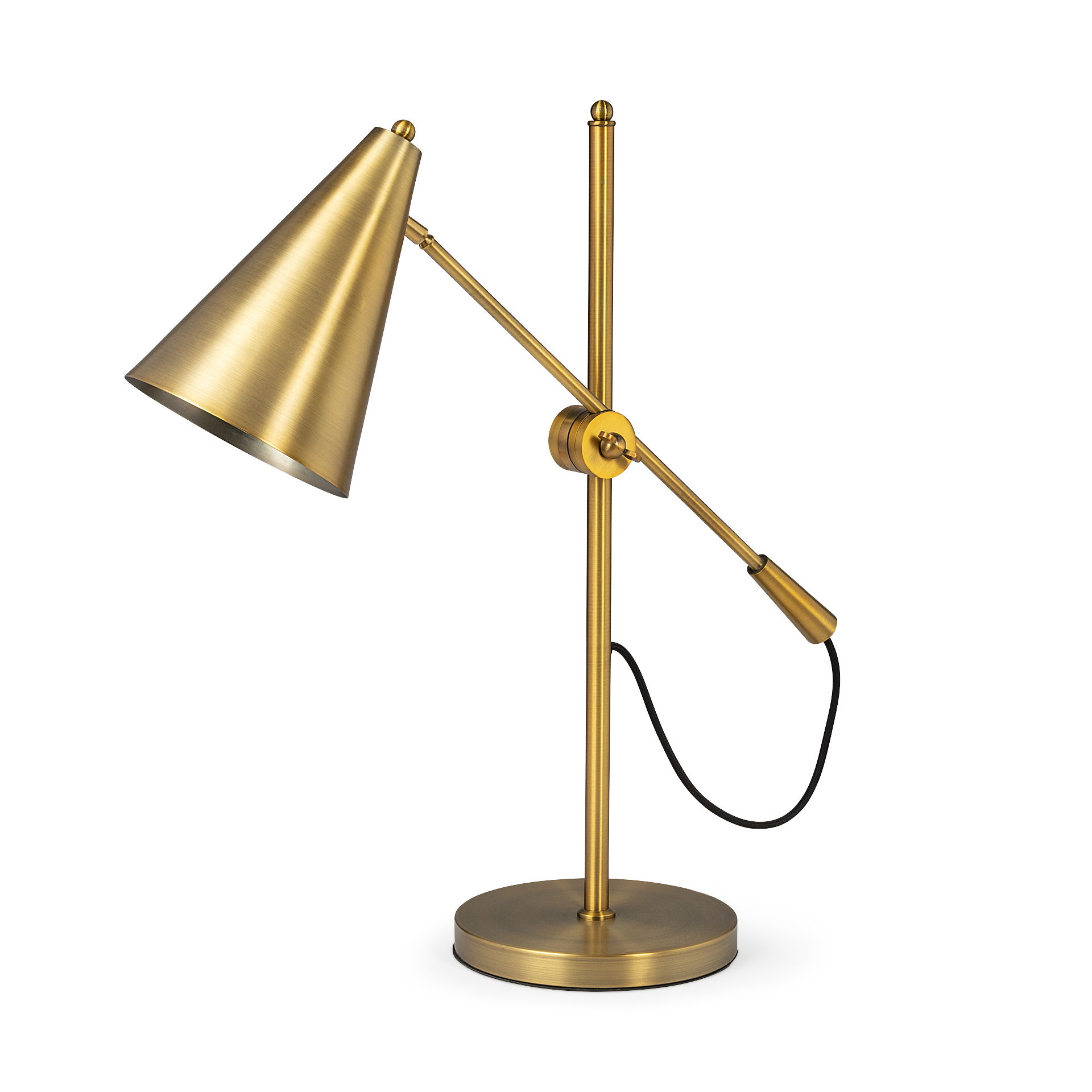 Fragon I (26'H) Gold-Tone Metal Adjustable Cone Shade Table Lamp, by Mercana, 8.5" length x 27" width x 26" height View 1