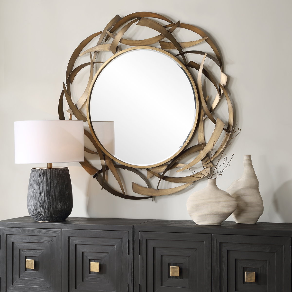 Cutting Edge Bronze Round Mirror, by Uttermost, 55" width x 55" height x 2.5" depth View 2