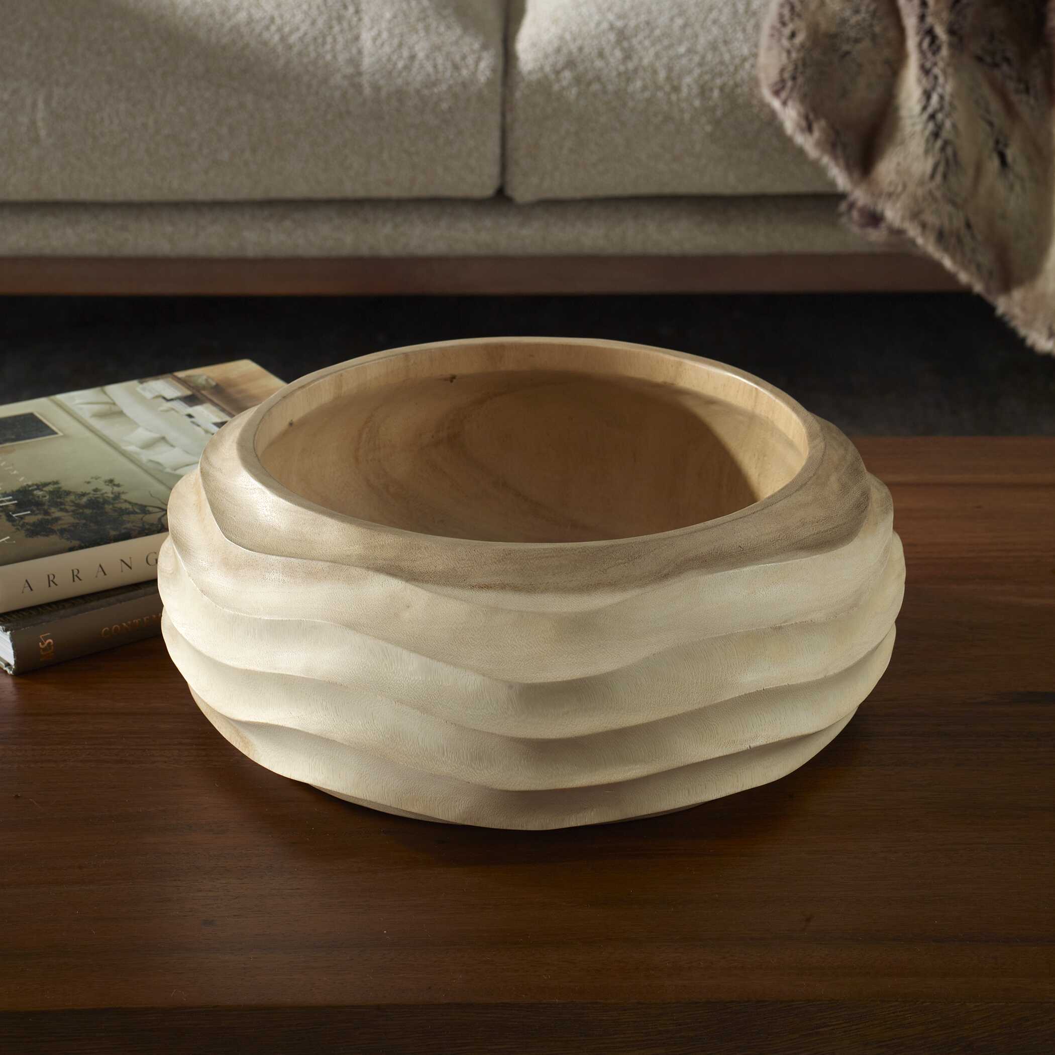 Waveform Bleached Wood Bowl large image 