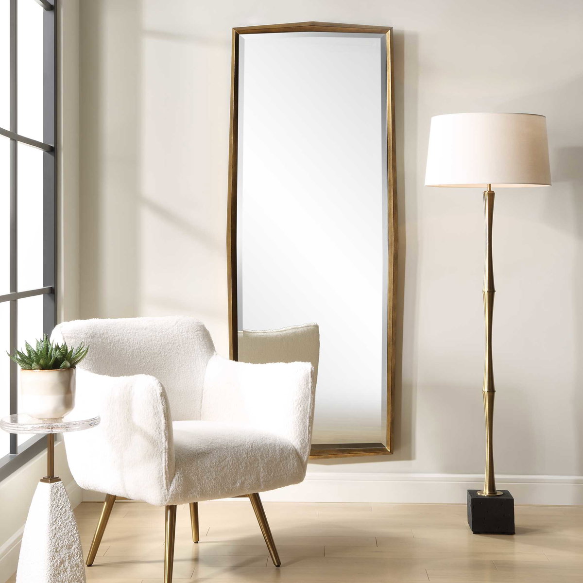 On Point Wood Dressing Mirror, by Uttermost, 2'6" width x 6'4" height x 3" depth View 4