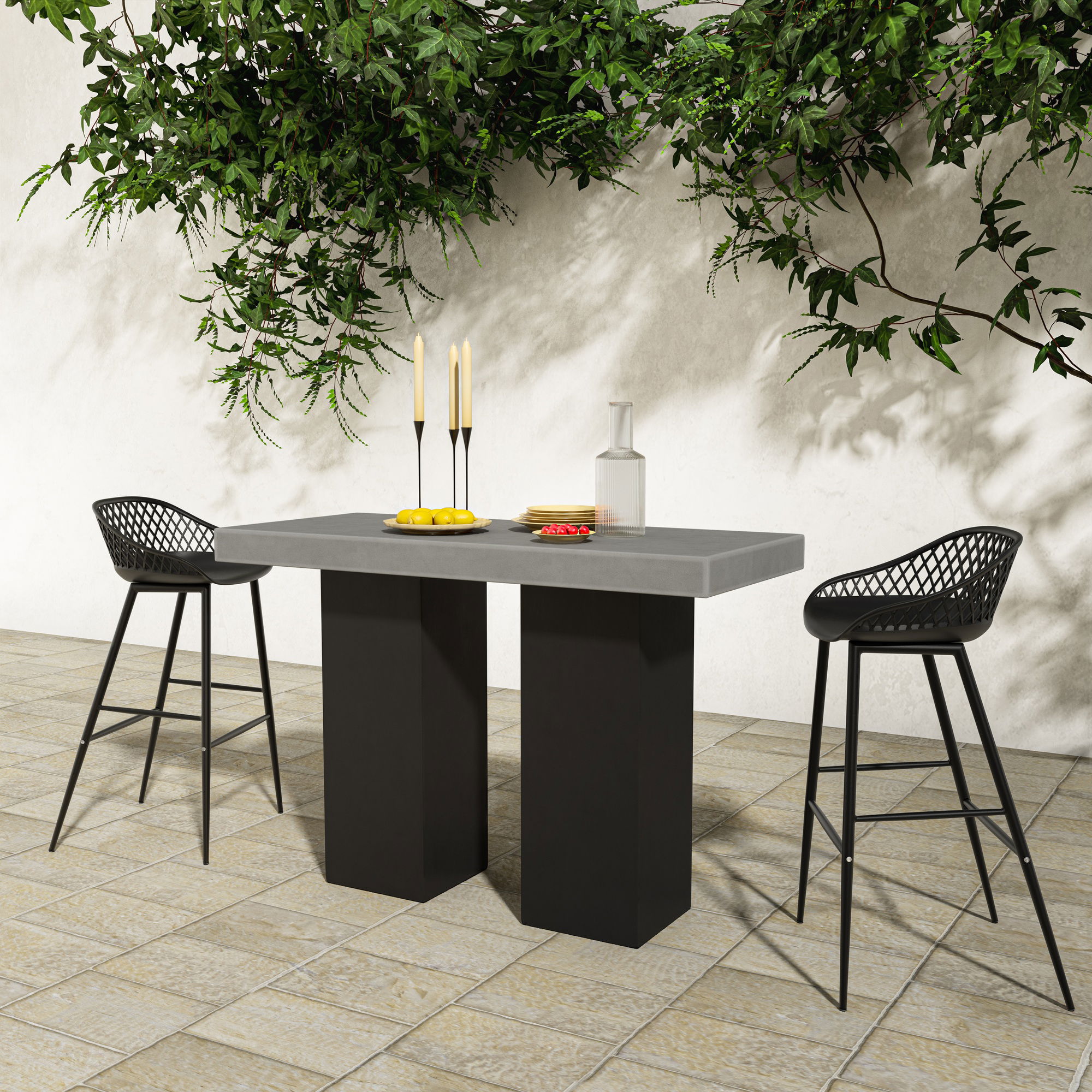 Piazza Outdoor Barstool Black - Set Of Two, Outdoor Chair by Moe's Home, 1'7.29" width x 3'1.2" height x 1'7.68" depth View 11