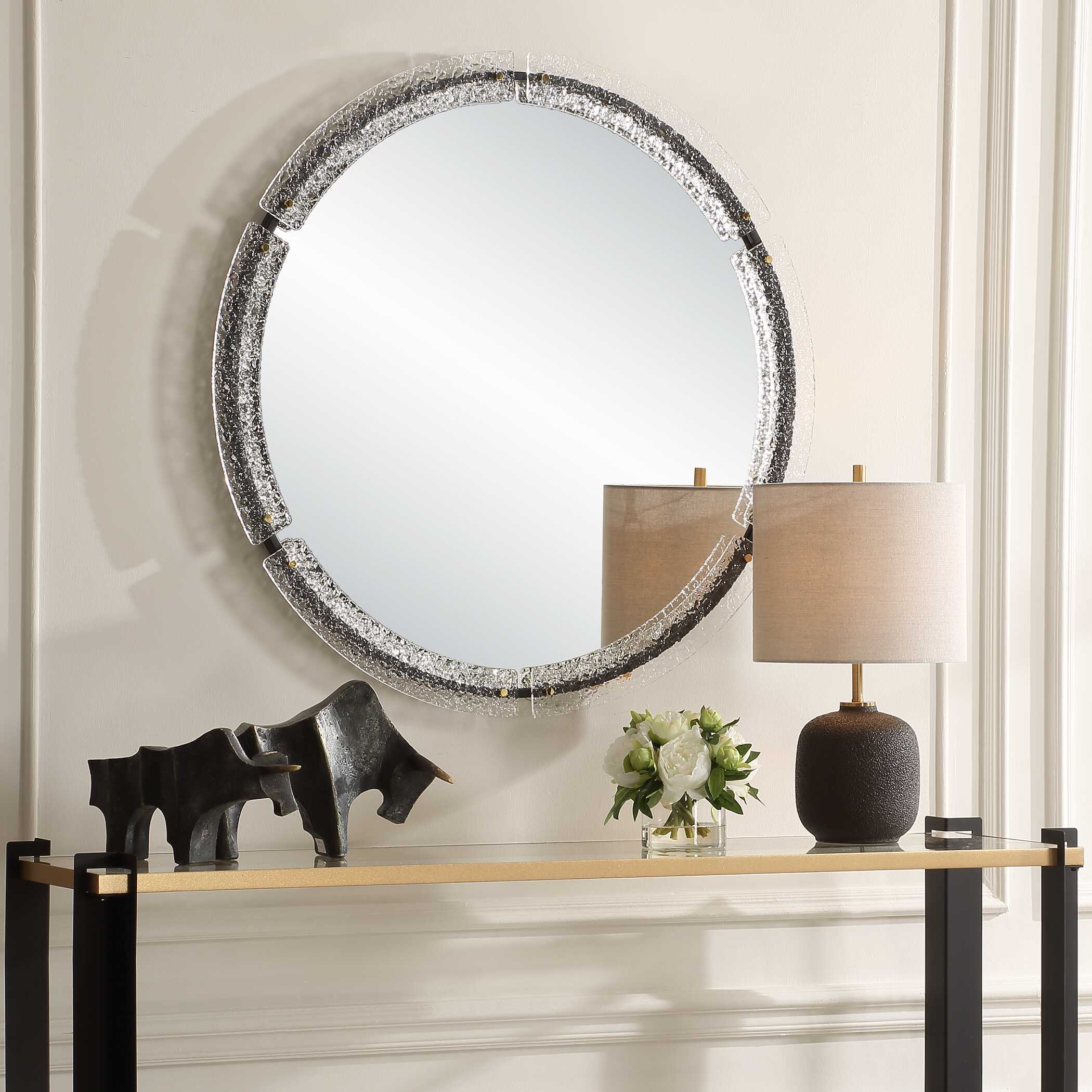 Crystalline Round Mirror, by Uttermost, 37.75" width x 37.75" height x 1.62" depth View 4