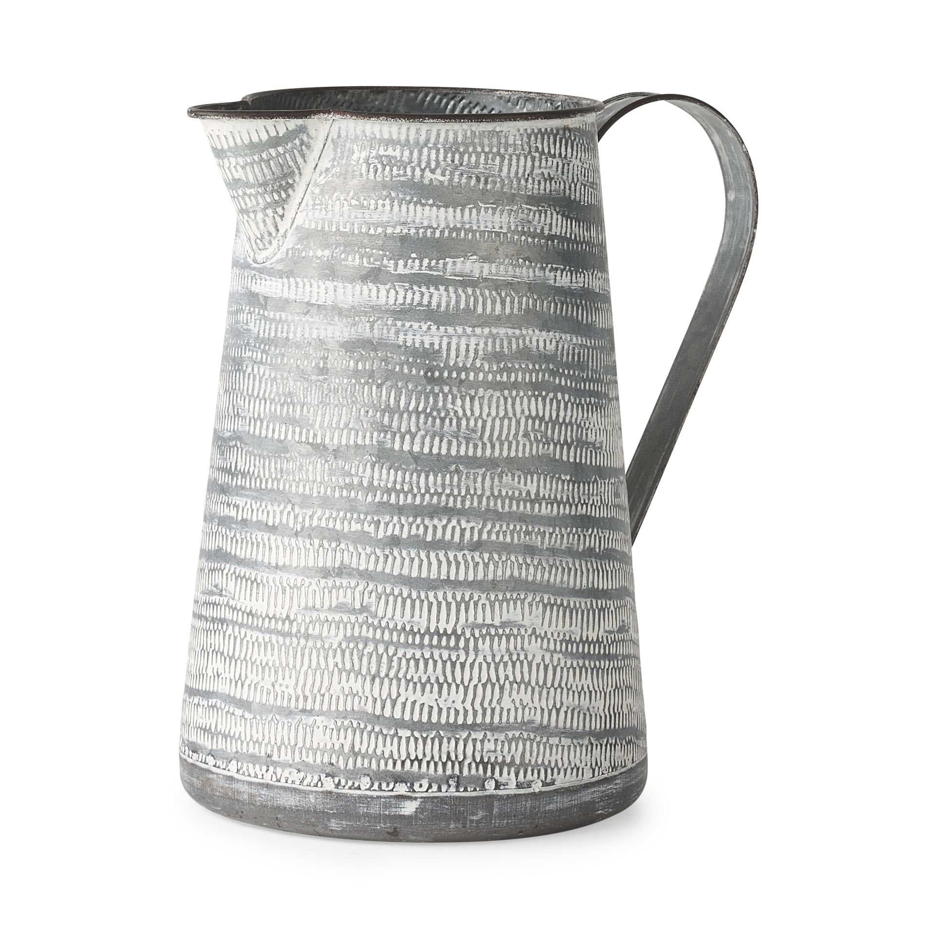 Serena II 11.2H Large Gray/White Textured Metal Jug, Decorative Jar by Mercana, 10" length x 7.1" width x 10.6" height View 1