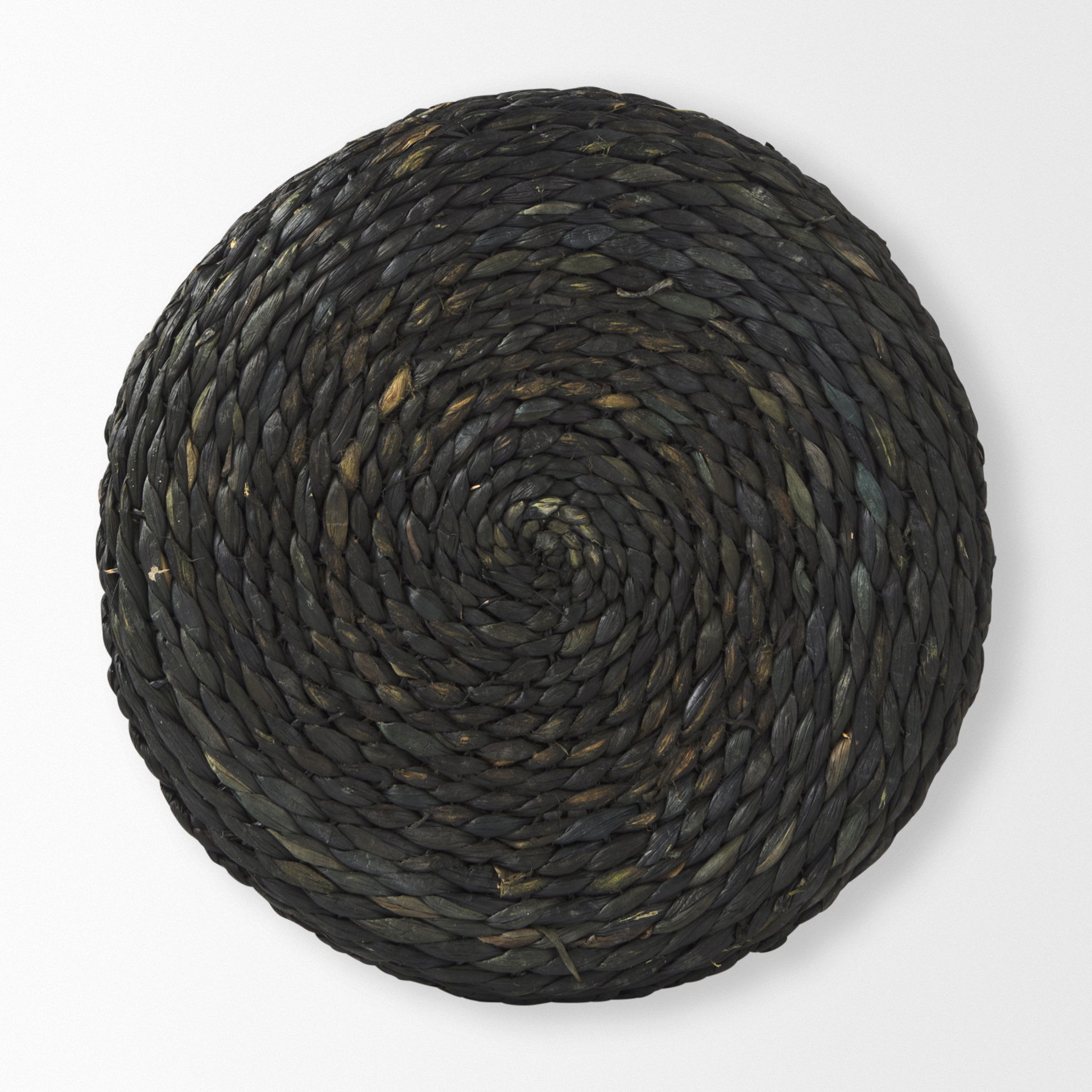 Dina  Black Cornhusk and Water Hyacinth Round Pouf, Ottoman by Mercana, 17.72" length x 17.72" width x 17.72" height View 3
