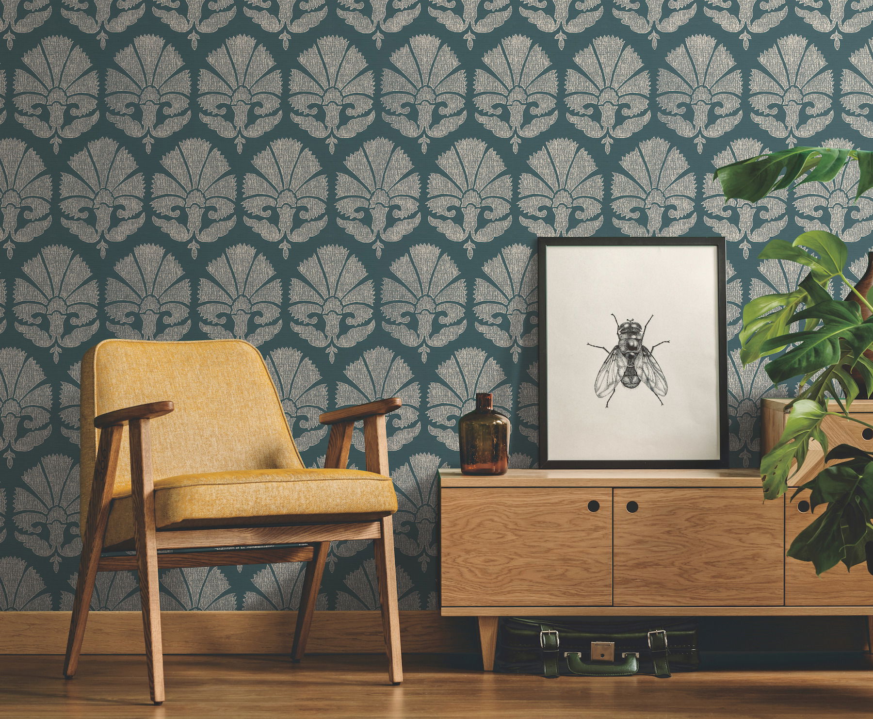 Ottoman Fans Deep Teal & Cream Wallpaper Ottoman Fans Deep Teal & Cream Wallpaper large image